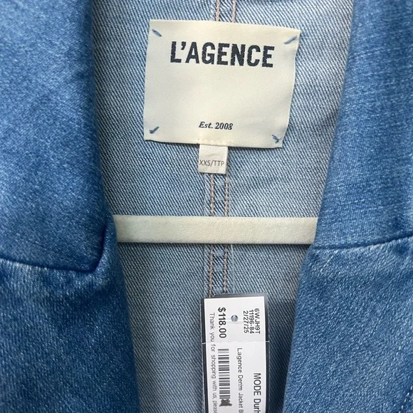 L'AGENCE Light Blue Double-Breasted Denim Jacket - Picture 3 of 6